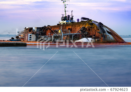 Twilight long exposure of wrecked ship in Odessa Twilight long exposure of wrecked ship in Odessa 67924623