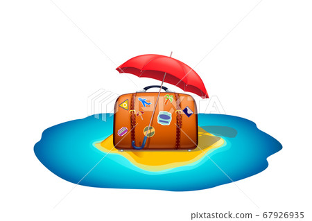 umbrella with suitcase on island umbrella with suitcase on island 67926935