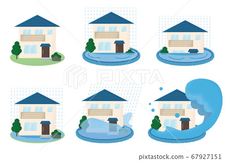 Vector illustration set of houses suffering flood damage Vector illustration set of houses suffering flood damage 67927151