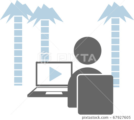 Image illustration of a person watching a video on a laptop at a resort Image illustration of a person watching a video on a laptop at a resort 67927605