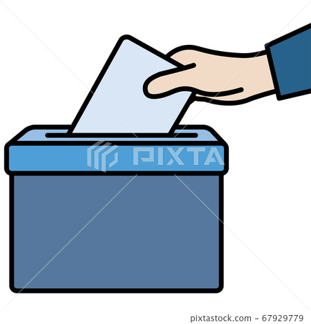 Voters hand putting envelope in ballot box 67929779