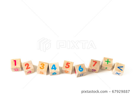 Kids toys wooden cubs with numbers on white background. Kids toys wooden cubs with numbers on white background. 67929887