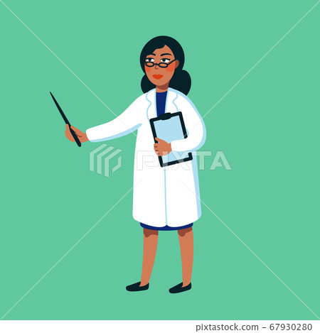 Female Scientist. Afro american woman in white 67930280