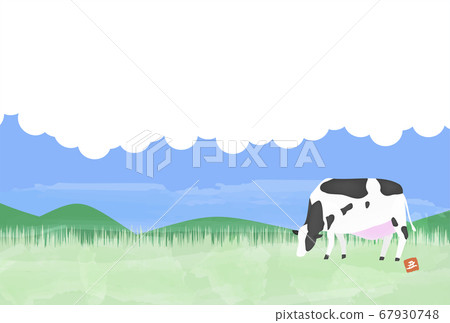 New Year's card postcard template Illustration of Holstein in the ranch, oxen year 2021 67930748