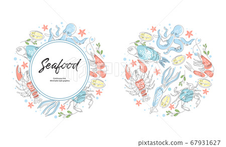 Lobster, fish, crab, shrimp, octopus, squid. Seafood. Vectorg frame. Lobster, fish, crab, shrimp, octopus, squid. Seafood. Vectorg frame. 67931627