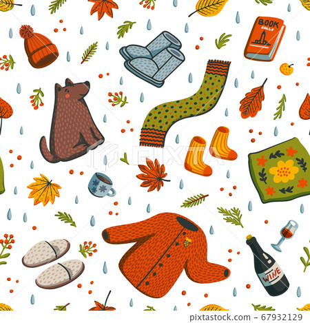Seamless autumn pattern. Fall season essentials Seamless autumn pattern. Fall season essentials 67932129