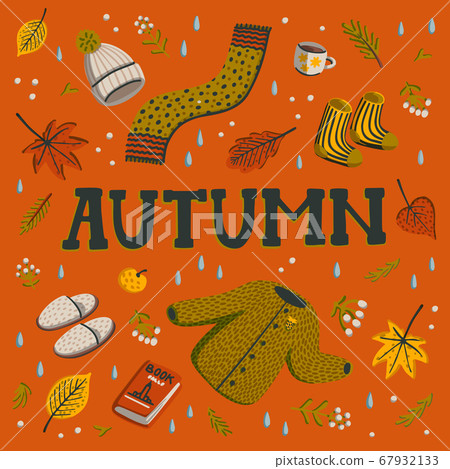 Hello autumn. Collection of fall season elements. Hello autumn. Collection of fall season elements. 67932133