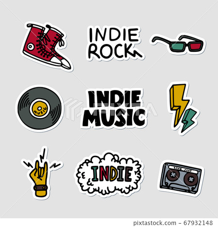 Indie rock music sticker set. Illustration of 67932148