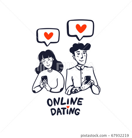 Online dating concept. Young man and woman Online dating concept. Young man and woman 67932219