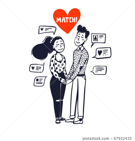 Online dating concept. Girl and boy holding hands Online dating concept. Girl and boy holding hands 67932435