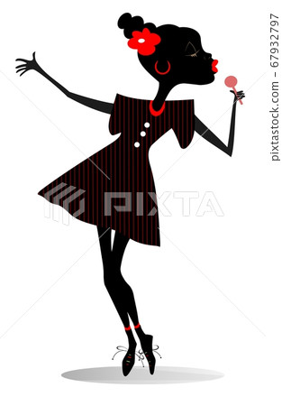 Romantic African woman singer isolated illustration. Young African woman with microphone sings a song with great inspiration illustration 67932797