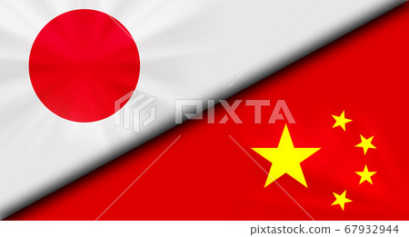 日本和中國國旗，貿易經濟全球背景圖像 67932944
