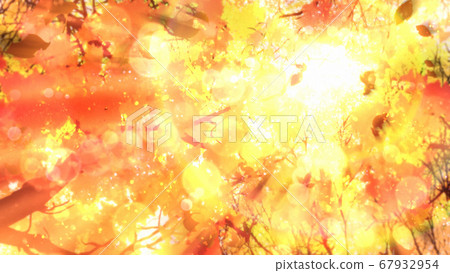 Background decoration illustration of autumn leaves and sunlight filtering through the trees. Fall light pouring down. 67932954