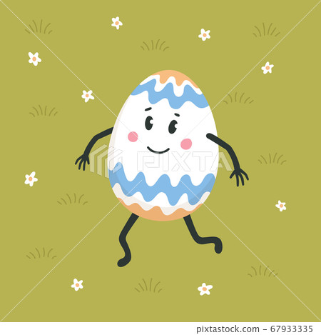 Happy easter greeting card. Colored egg with cute Happy easter greeting card. Colored egg with cute 67933335