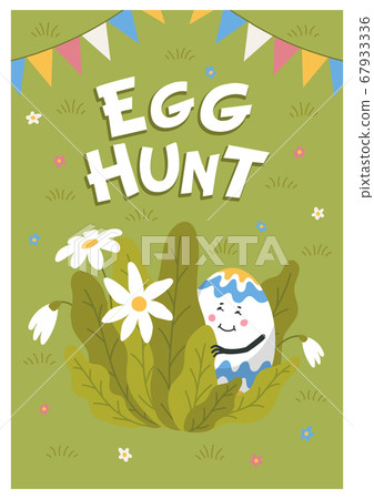 Happy easter poster. Colored egg with cute face 67933336