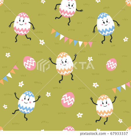 Easter seamless pattern. Colored eggs with cute 67933337