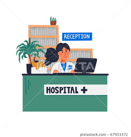 Hospital reception. Front desk at clinic - woman 67933372