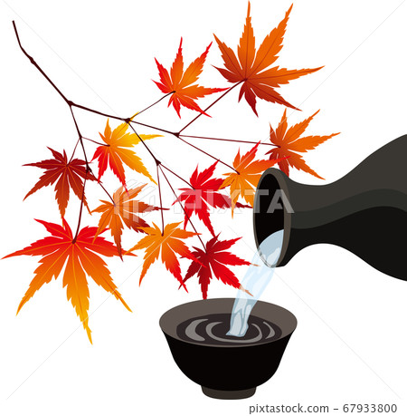 秋天的落葉和清酒材料矢量圖 67933800