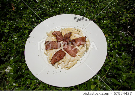 penne white sauce and crispy ham penne white sauce and crispy ham 67934427