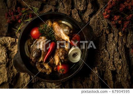 dish on a tree bark dish on a tree bark 67934595