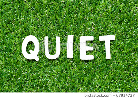 Wood alphabet letter in word quiet on green grass 67934727