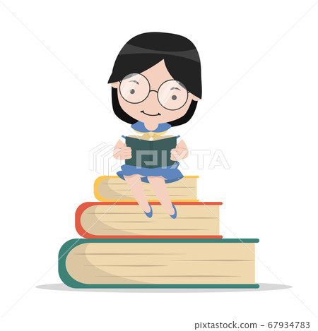 Cute girl sitting with books vector Illustration Cute girl sitting with books vector Illustration 67934783