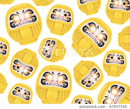 黃色的達摩圖案水彩風格的插圖 67937548