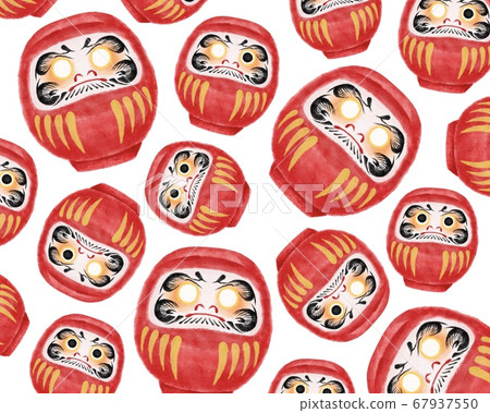 紅色的達摩圖案水彩風格的插圖 67937550