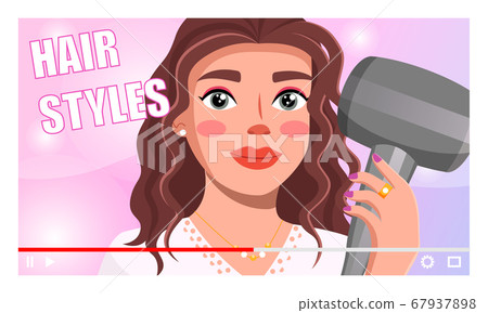 Pretty woman holding hairdryer telling about lifehacks and secrets of hair styles, beauty blogger Pretty woman holding hairdryer telling about lifehacks and secrets of hair styles, beauty blogger 67937898