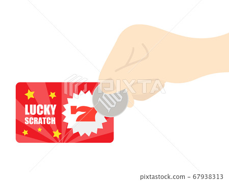 Illustration of scraping a scratch card with coins 67938313