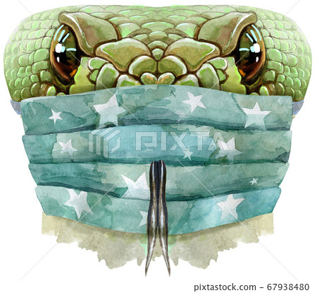 Snake in protective mask. Watercolor illustration 67938480