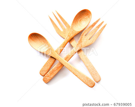 Wooden spoon and fork isolated on white 67939005