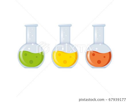 Colorful chemical glass flasks filled with colored liquid Colorful chemical glass flasks filled with colored liquid 67939177