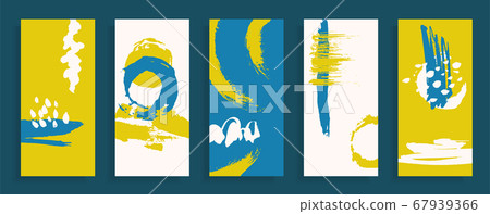 Set of abstract vector backgrounds. Hand-drawn spots and waves. Handmade ink illustration. Vector texture for design. Jagged grunge lines. Blue, yellow, white vertical booklets. Set of abstract vector backgrounds. Hand-drawn spots and waves. Handmade ink illustration. Vector texture for design. Jagged grunge lines. Blue, yellow, white vertical booklets. 67939366