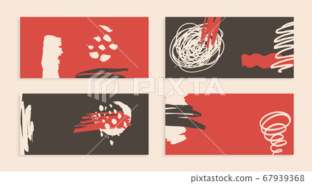 Brown and red modern business cards. Set of abstract vector backgrounds. Hand-drawn spots and waves. Handmade ink illustration. Vector texture for design. Jagged grunge lines. Brown and red modern business cards. Set of abstract vector backgrounds. Hand-drawn spots and waves. Handmade ink illustration. Vector texture for design. Jagged grunge lines. 67939368