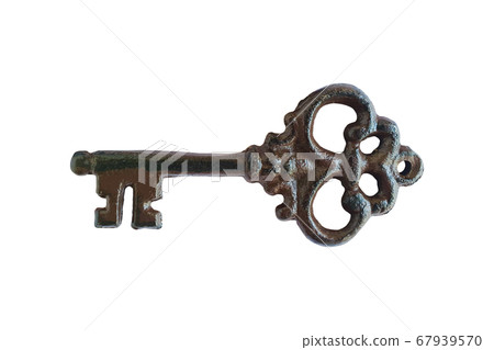 Big old iron key isolated on white background. Top view. Big old iron key isolated on white background. Top view. 67939570