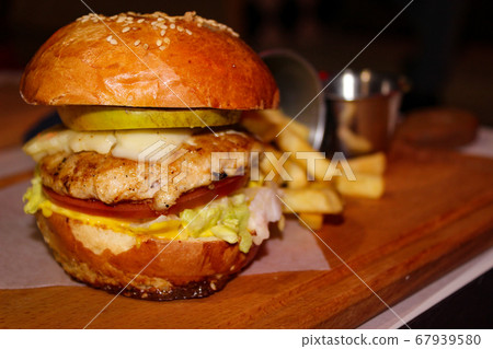 Delicious And Juicy Burger And French Fries. Delicious And Juicy Burger And French Fries. 67939580