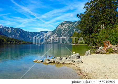 Nice view of a mountain lake with turquoise water Nice view of a mountain lake with turquoise water 67940609
