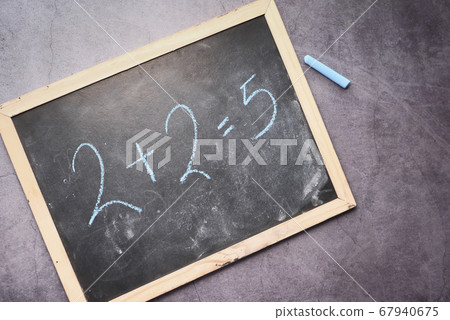 Mistake in math formula on chalkboard, education concept Mistake in math formula on chalkboard, education concept 67940675