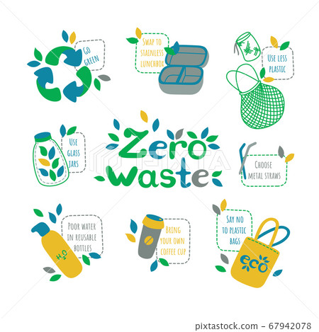 Zero waste set. Symbols of recycling and... - Stock Illustration ...