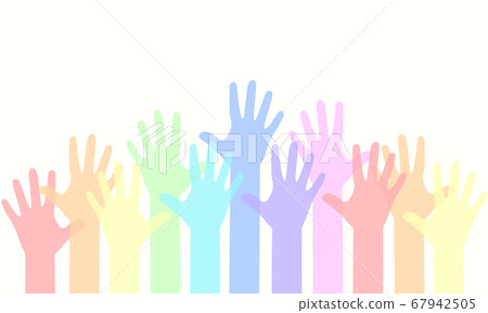 Group people hands up, volunteer or voting concept background, human hand. 67942505