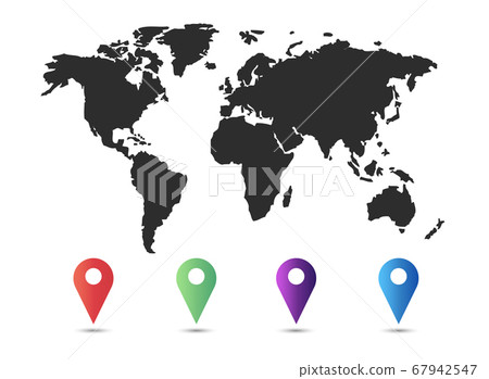 World map with set of blank colorful pointers and markers vector. World map with set of blank colorful pointers and markers vector. 67942547