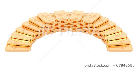 Heap from golden bars, 3D rendering Heap from golden bars, 3D rendering 67942593