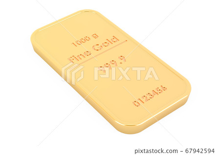 Golden ingot closeup, 3D rendering Golden ingot closeup, 3D rendering 67942594