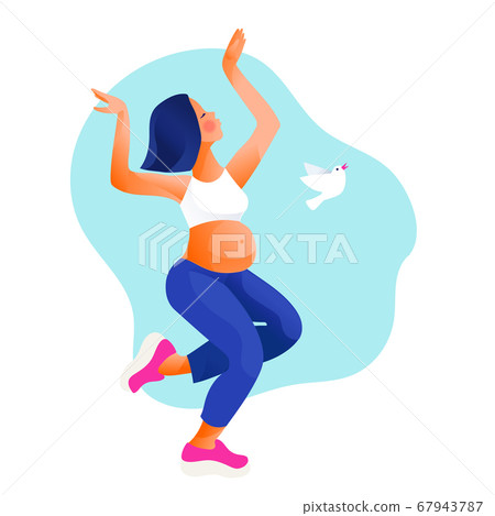 Happy young pregnant woman dancing. Happy young pregnant woman dancing. 67943787