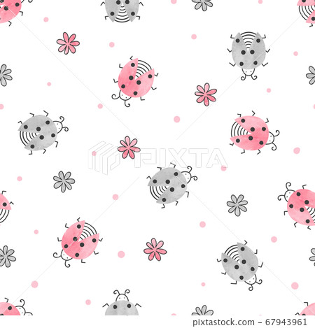 Seamless ladybugs and flowers pattern Seamless ladybugs and flowers pattern 67943961