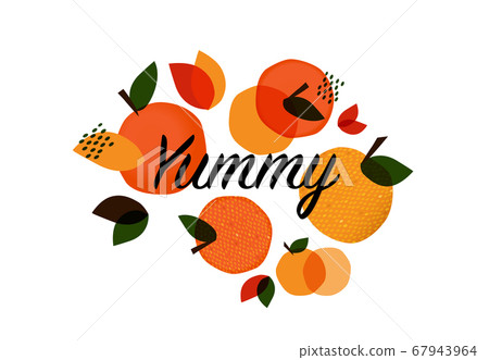 Yum text on fruit. Yummy concept design Yum text on fruit. Yummy concept design 67943964