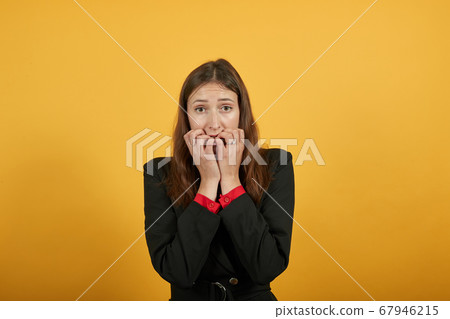 Scared Woman Touches Hands To Face With A Confused Look. Fear, Shock Of People. Scared Woman Touches Hands To Face With A Confused Look. Fear, Shock Of People. 67946215