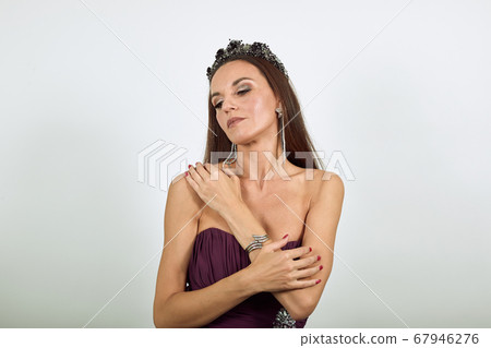 Affectionate Female Hugs Herself, The Concept Tenderness And Mercy Of People Affectionate Female Hugs Herself, The Concept Tenderness And Mercy Of People 67946276