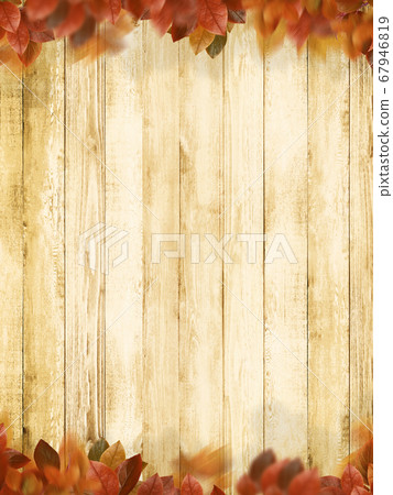 Wood texture and autumnal leaves background 67946819